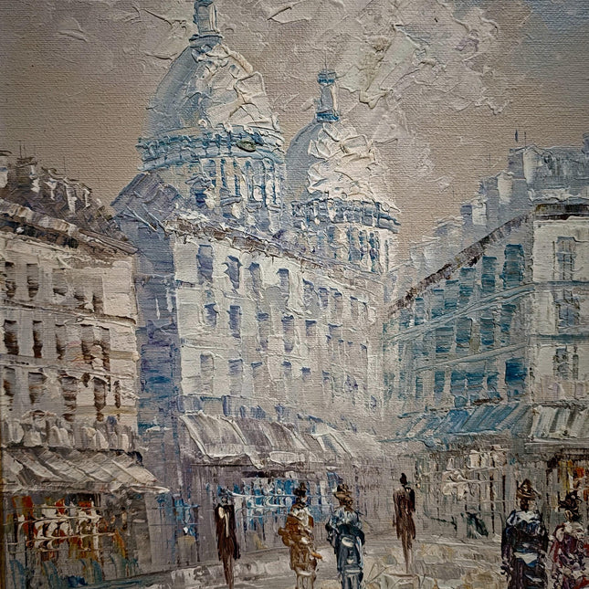 Antique French Impressionist Oil Painting, Paris Street Scene by Caroline C. Burnett