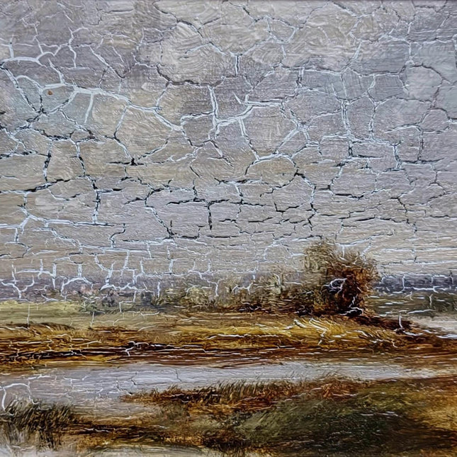 Vintage River Landscape Oil Painting, Gold Framed Original Artwork, Farmhouse Decor, Mid Century European Wall Art, Rustic Interior Accent