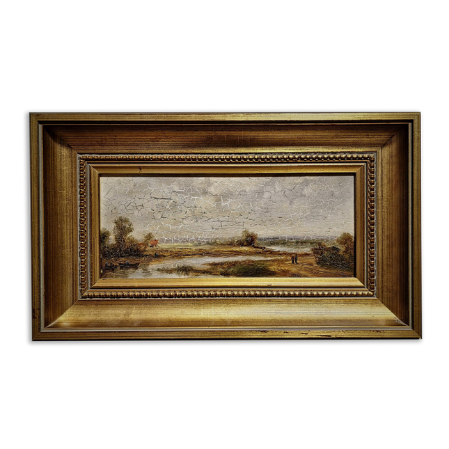 Vintage River Landscape Oil Painting, Gold Framed Original Artwork, Farmhouse Decor, Mid Century European Wall Art, Rustic Interior Accent