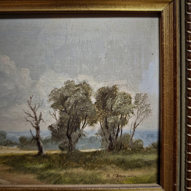 Vintage Landscape Oil Painting, Gold Framed Original Artwork, European Signed Wall Decor, Mid Century Fine Art, Rustic Farmhouse Accent