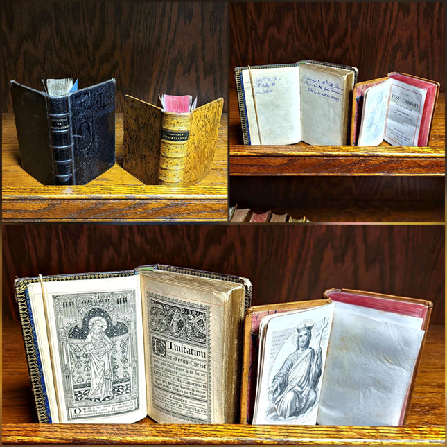 Rare Antique Religious French Book Set, Morocco Leather Bound, Dark Academia Bookshelf Decor, Shabby Chic Library Display, Collectible Gift