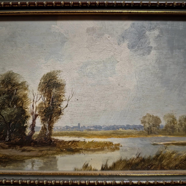 Vintage Landscape Oil Painting, Signed Gold Framed Original Artwork, European Nature Scene, Mid Century Wall Decor, Rustic Farmhouse Art