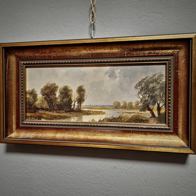 Vintage Landscape Oil Painting, Signed Gold Framed Original Artwork, European Nature Scene, Mid Century Wall Decor, Rustic Farmhouse Art