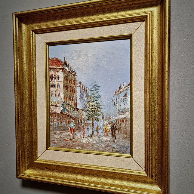 Antique Oil Painting, French Street Scene, Signed Canvas Art, Gold Framed Vintage Artwork, Parisian Wall Decor, Urban Impressionist Gift
