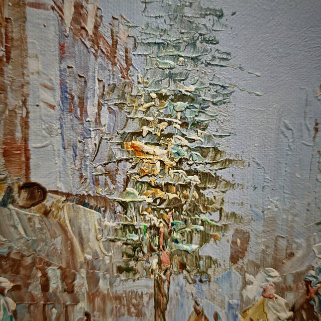 Antique Oil Painting, French Street Scene, Signed Canvas Art, Gold Framed Vintage Artwork, Parisian Wall Decor, Urban Impressionist Gift