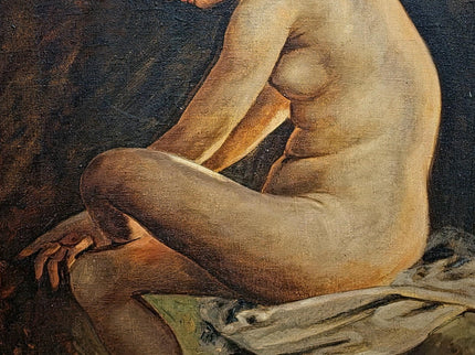 Large Antique Nude Oil Painting, Art Deco Curiosa Erotic Scene, Signed Female Figure Artwork, Collectible European Fine Art, Rare Wall Decor