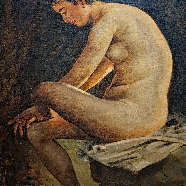 Large Antique Nude Oil Painting, Art Deco Curiosa Erotic Scene, Signed Female Figure Artwork, Collectible European Fine Art, Rare Wall Decor