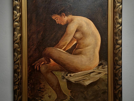Large Antique Nude Oil Painting, Art Deco Curiosa Erotic Scene, Signed Female Figure Artwork, Collectible European Fine Art, Rare Wall Decor