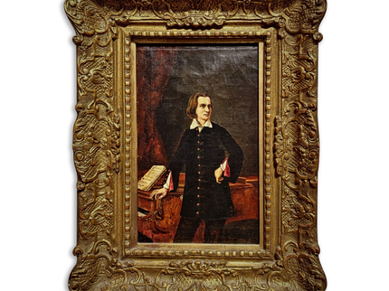 Antique Portrait Oil Painting, Romantic Male Figure, 19th Century Composer Scene, Gilded Frame Wall Decor, Historic Collectible Fine Art