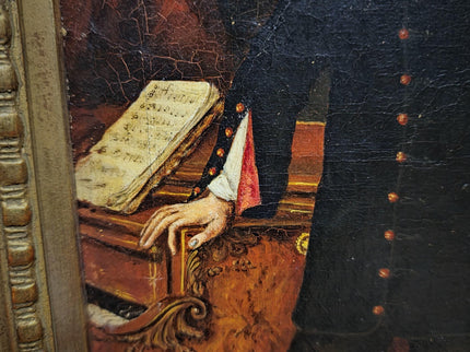 Antique Portrait Oil Painting, Romantic Male Figure, 19th Century Composer Scene, Gilded Frame Wall Decor, Historic Collectible Fine Art