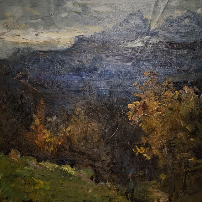 Vintage Mountain Moody Landscape Painting, German Signed Original Oil Art, Framed Alpine Scenic View, Rustic Wall Decor Nature-Inspired Gift
