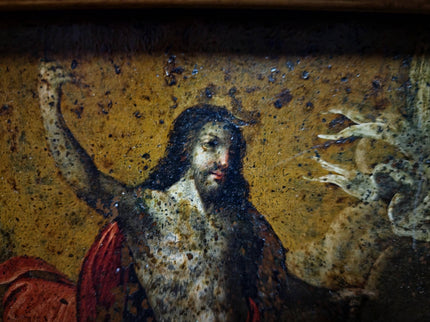 Antique Religious Oil Painting, 17th Century Resurrection Scene, French Copper Artwork, Baroque Jesus Christ Iconography, Sacred Wall Decor