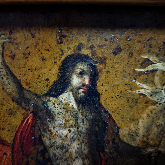 Antique Religious Oil Painting, 17th Century Resurrection Scene, French Copper Artwork, Baroque Jesus Christ Iconography, Sacred Wall Decor