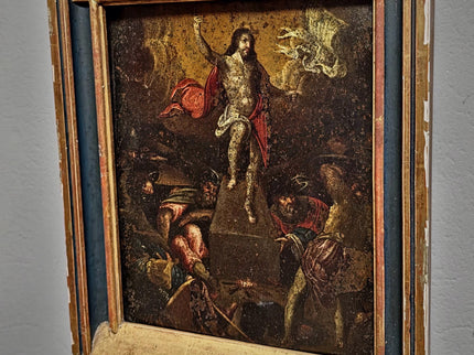 Antique Religious Oil Painting, 17th Century Resurrection Scene, French Copper Artwork, Baroque Jesus Christ Iconography, Sacred Wall Decor