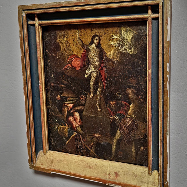 Antique Religious Oil Painting, 17th Century Resurrection Scene, French Copper Artwork, Baroque Jesus Christ Iconography, Sacred Wall Decor