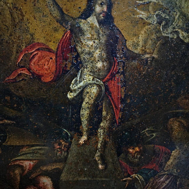 Antique Religious Oil Painting, 17th Century Resurrection Scene, French Copper Artwork, Baroque Jesus Christ Iconography, Sacred Wall Decor