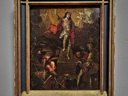 Antique Religious Oil Painting, 17th Century Resurrection Scene, French Copper Artwork, Baroque Jesus Christ Iconography, Sacred Wall Decor