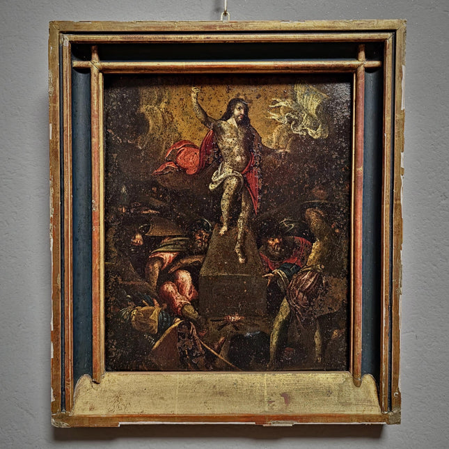 Antique Religious Oil Painting, 17th Century Resurrection Scene, French Copper Artwork, Baroque Jesus Christ Iconography, Sacred Wall Decor