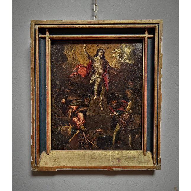 Antique Religious Oil Painting, 17th Century Resurrection Scene, French Copper Artwork, Baroque Jesus Christ Iconography, Sacred Wall Decor