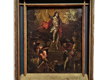 Antique Religious Oil Painting, 17th Century Resurrection Scene, French Copper Artwork, Baroque Jesus Christ Iconography, Sacred Wall Decor