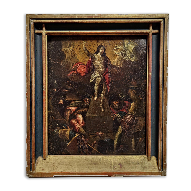 Antique Religious Oil Painting, 17th Century Resurrection Scene, French Copper Artwork, Baroque Jesus Christ Iconography, Sacred Wall Decor