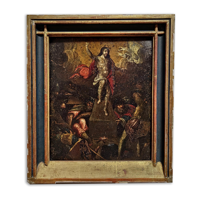 Antique Religious Oil Painting, 17th Century Resurrection Scene, French Copper Artwork, Baroque Jesus Christ Iconography, Sacred Wall Decor