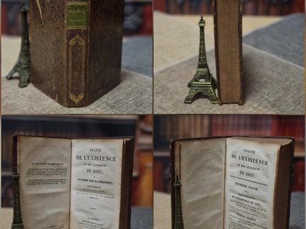 Rare Antique Religious French Book Set, Leather Bound, Catholic Spiritual Decor, Dark Academia Bookshelf Gift, Shabby Chic Library Display