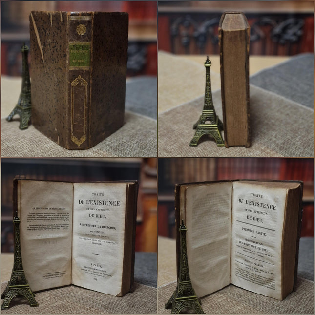 Rare Antique Religious French Book Set, Leather Bound, Catholic Spiritual Decor, Dark Academia Bookshelf Gift, Shabby Chic Library Display