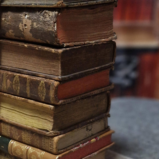 Rare Antique Religious French Book Set, Leather Bound, Catholic Spiritual Decor, Dark Academia Bookshelf Gift, Shabby Chic Library Display