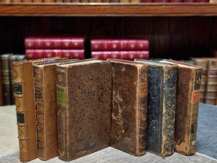Rare Antique Religious French Book Set, Leather Bound, Catholic Spiritual Decor, Dark Academia Bookshelf Gift, Shabby Chic Library Display