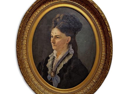 Antique German Oil Painting, 19th Century Large Female Portrait, Original Oval Canvas, Museum-Style, Gold Ornate Frame, Elegant Wall Art