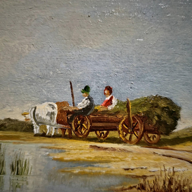 Vintage Landscape Oil Painting, Small Signed Original Artwork, Gold Framed Farmhouse Decor, European Countryside Scene, Rustic Wall Art