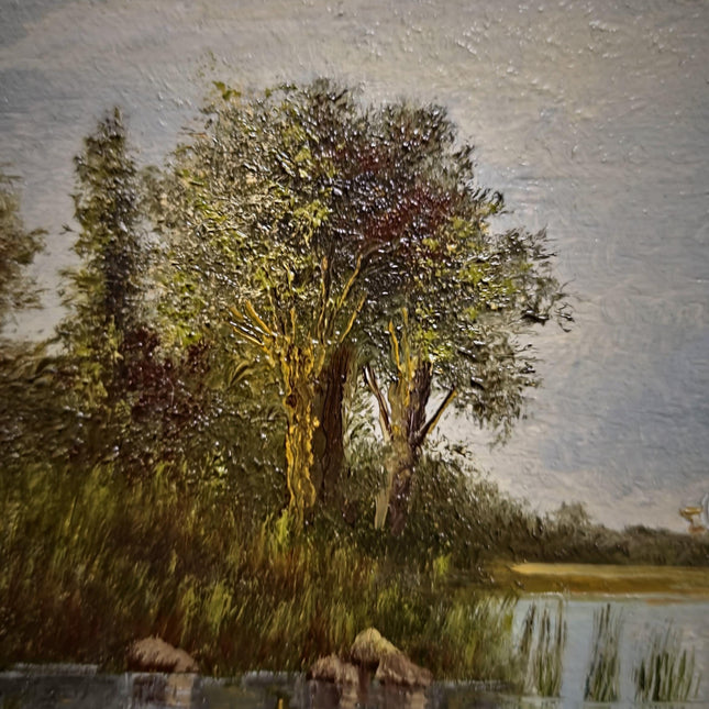 Vintage Landscape Oil Painting, Small Signed Original Artwork, Gold Framed Farmhouse Decor, European Countryside Scene, Rustic Wall Art