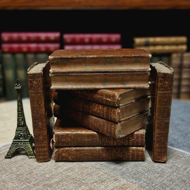 1776 Antique French Leather Bound Literature Book Set, Alexis Piron Complete Works, Dark Academia Bookshelf Decor Vintage Library Collection