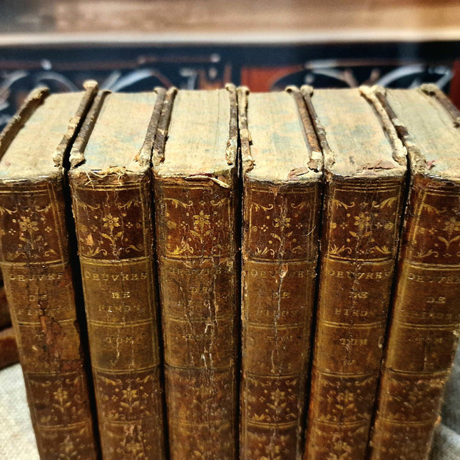 1776 Antique French Leather Bound Literature Book Set, Alexis Piron Complete Works, Dark Academia Bookshelf Decor Vintage Library Collection