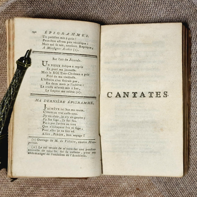 1776 Antique French Leather Bound Literature Book Set, Alexis Piron Complete Works, Dark Academia Bookshelf Decor Vintage Library Collection