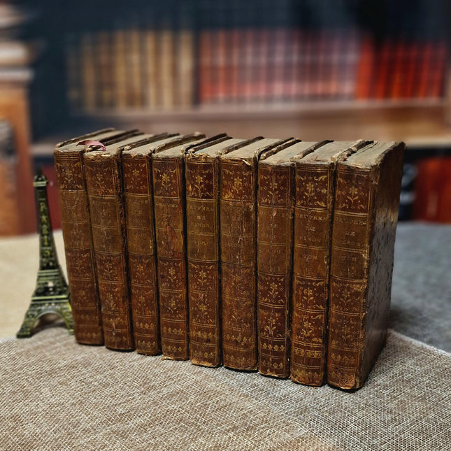 1776 Antique French Leather Bound Literature Book Set, Alexis Piron Complete Works, Dark Academia Bookshelf Decor Vintage Library Collection