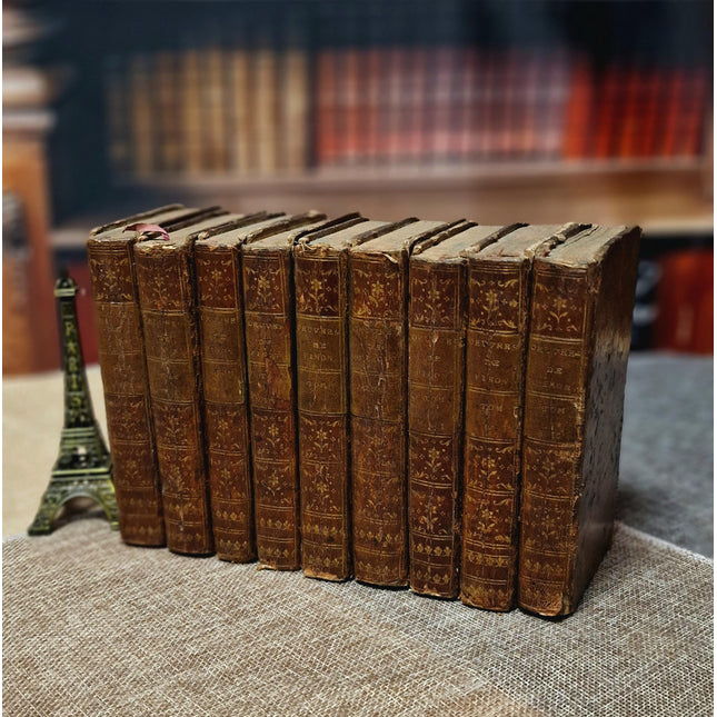 1776 Antique French Leather Bound Literature Book Set, Alexis Piron Complete Works, Dark Academia Bookshelf Decor Vintage Library Collection