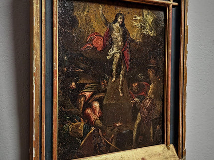 Antique Religious Oil Painting, 17th Century Resurrection Scene, French Copper Artwork, Baroque Jesus Christ Iconography, Sacred Wall Decor