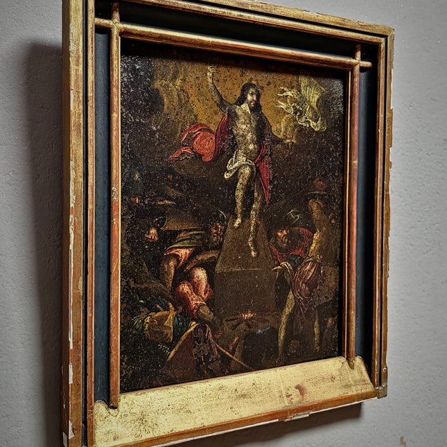 Antique Religious Oil Painting, 17th Century Resurrection Scene, French Copper Artwork, Baroque Jesus Christ Iconography, Sacred Wall Decor