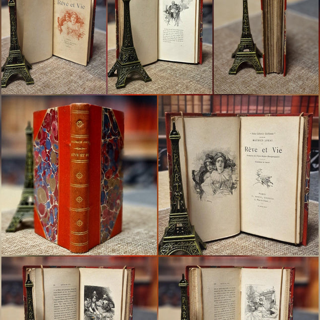 Antique French Leather Bound Books, 19th–Early 20th Century, Dark Academia Bookshelf Decor, Vintage Library Interior Set