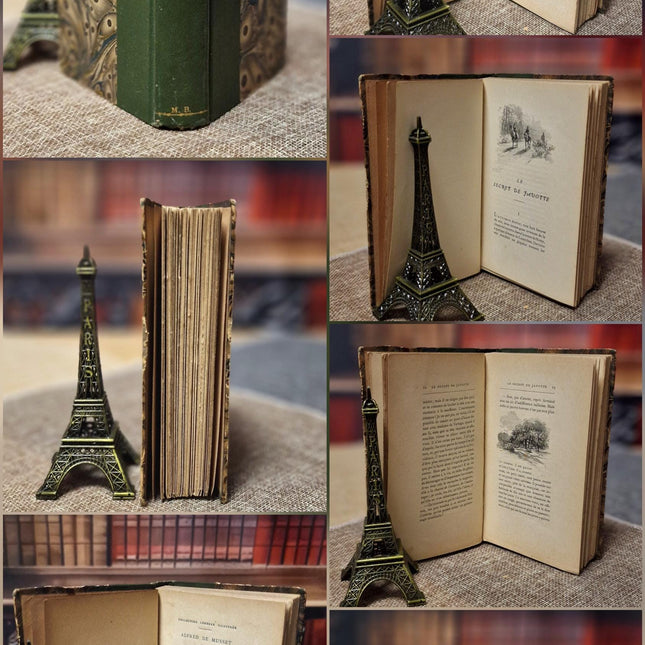 Antique French Leather Bound Books, 19th–Early 20th Century, Dark Academia Bookshelf Decor, Vintage Library Interior Set