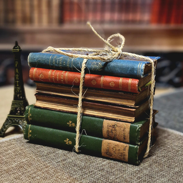 Antique French Leather Bound Books, 19th–Early 20th Century, Dark Academia Bookshelf Decor, Vintage Library Interior Set