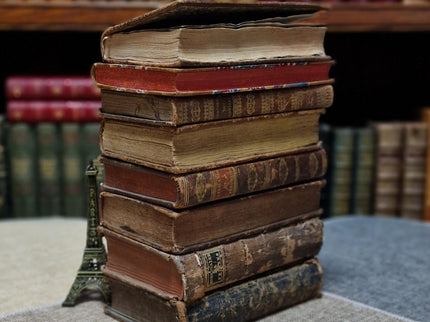 Rare Antique Religious French Book Set, Leather Bound, Catholic Spiritual Decor, Dark Academia Bookshelf Gift, Shabby Chic Library Display
