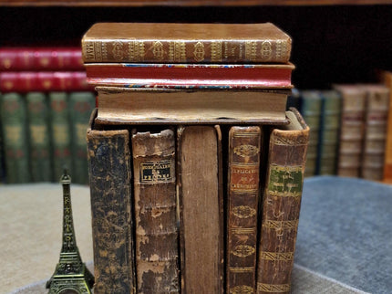 Rare Antique Religious French Book Set, Leather Bound, Catholic Spiritual Decor, Dark Academia Bookshelf Gift, Shabby Chic Library Display