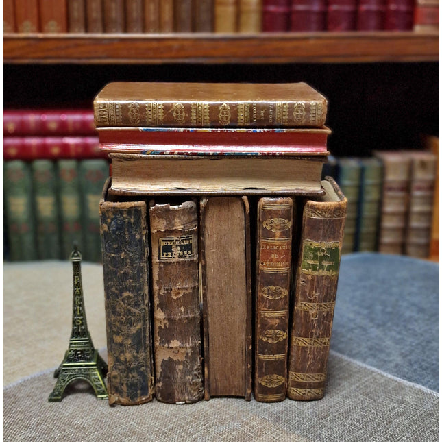 Rare Antique Religious French Book Set, Leather Bound, Catholic Spiritual Decor, Dark Academia Bookshelf Gift, Shabby Chic Library Display