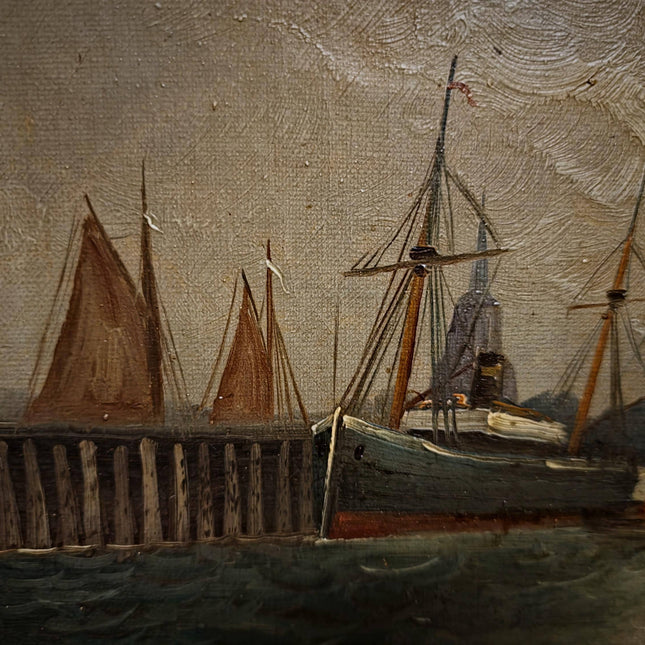 Antique Marine Oil Painting, 19th Century Seascape with Sailing Ship, Signed Nautical Artwork, Gold Framed Ocean Scene, Vintage Wall Decor
