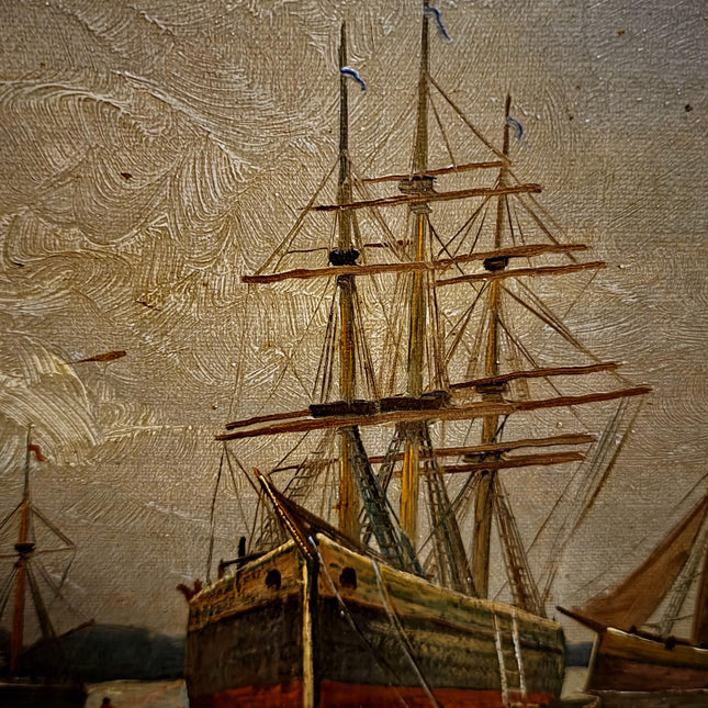 Antique Marine Oil Painting, 19th Century Seascape with Sailing Ship, Signed Nautical Artwork, Gold Framed Ocean Scene, Vintage Wall Decor