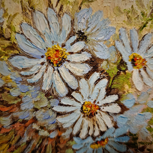 Vintage Floral Oil Painting, Signed Belgian Still Life, Framed Daisies Artwork