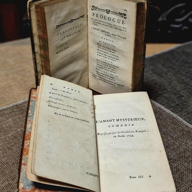 1776 Antique French Leather Bound Literature Book Set, Alexis Piron Complete Works, Dark Academia Bookshelf Decor Vintage Library Collection